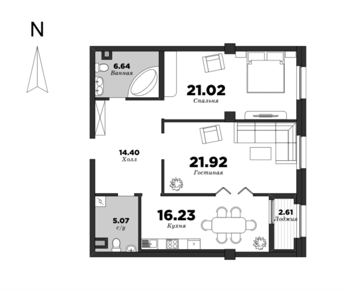 NEVA HAUS, 2 bedrooms, 86.59 m² | planning of elite apartments in St. Petersburg | М16